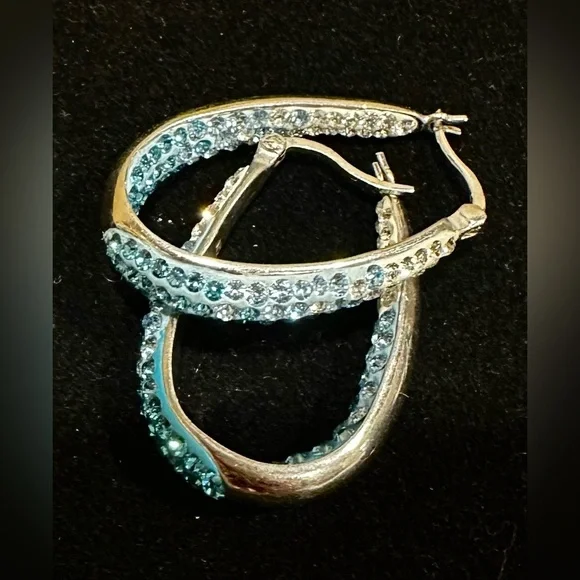 925 Sterling Silver Blue Butterfly Necklace & Earrings Set Enamel Rhinestones - Picture 6 of 6